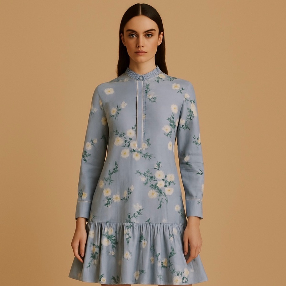 Like New Laroque For Tuckernuck Blue Floral Ruffle Hem Dress Size Xs